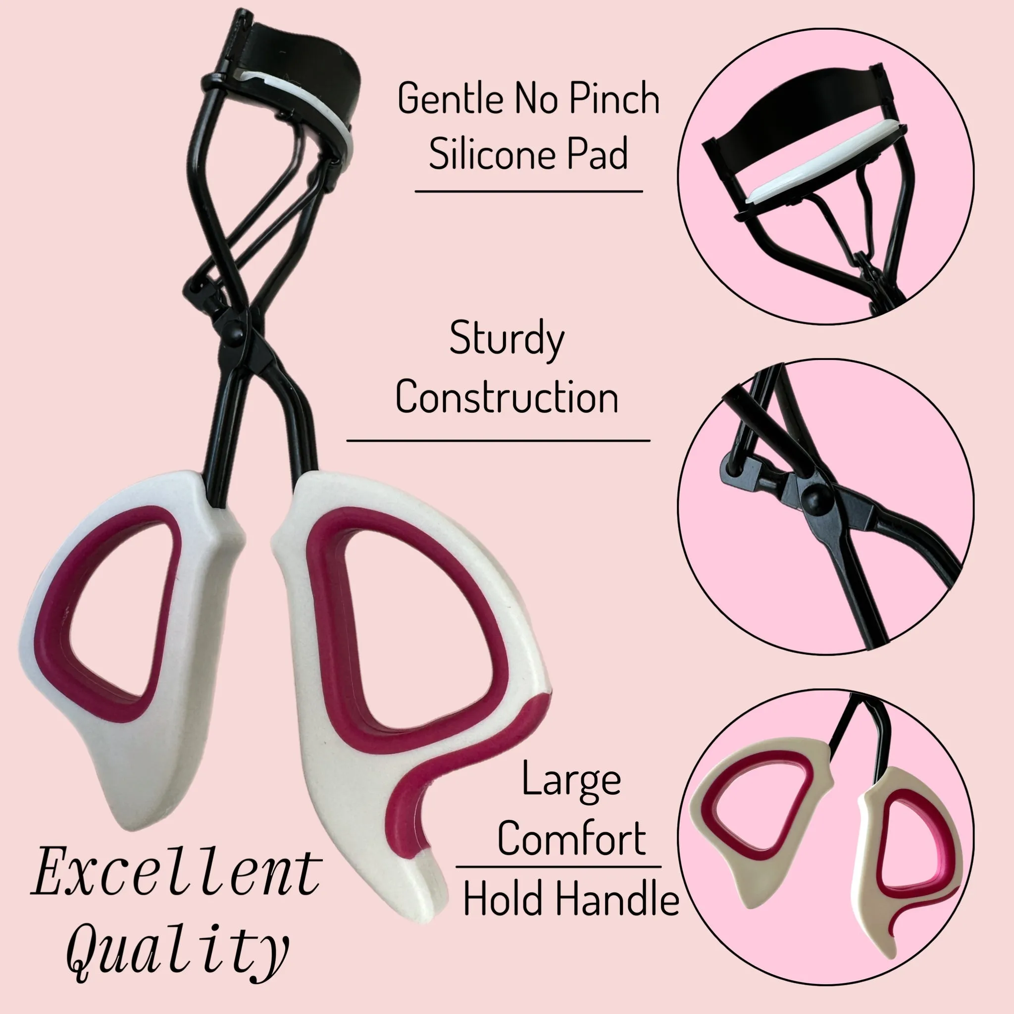 2 Precision Comfort Hold Easy Grip Professional Eyelash Curler Long Lasting Lifted Eyelashes Ergonomic Comfort Hold Voluminous Curls in Seconds Non-Slip Finger Grip (x2 Pink/White)