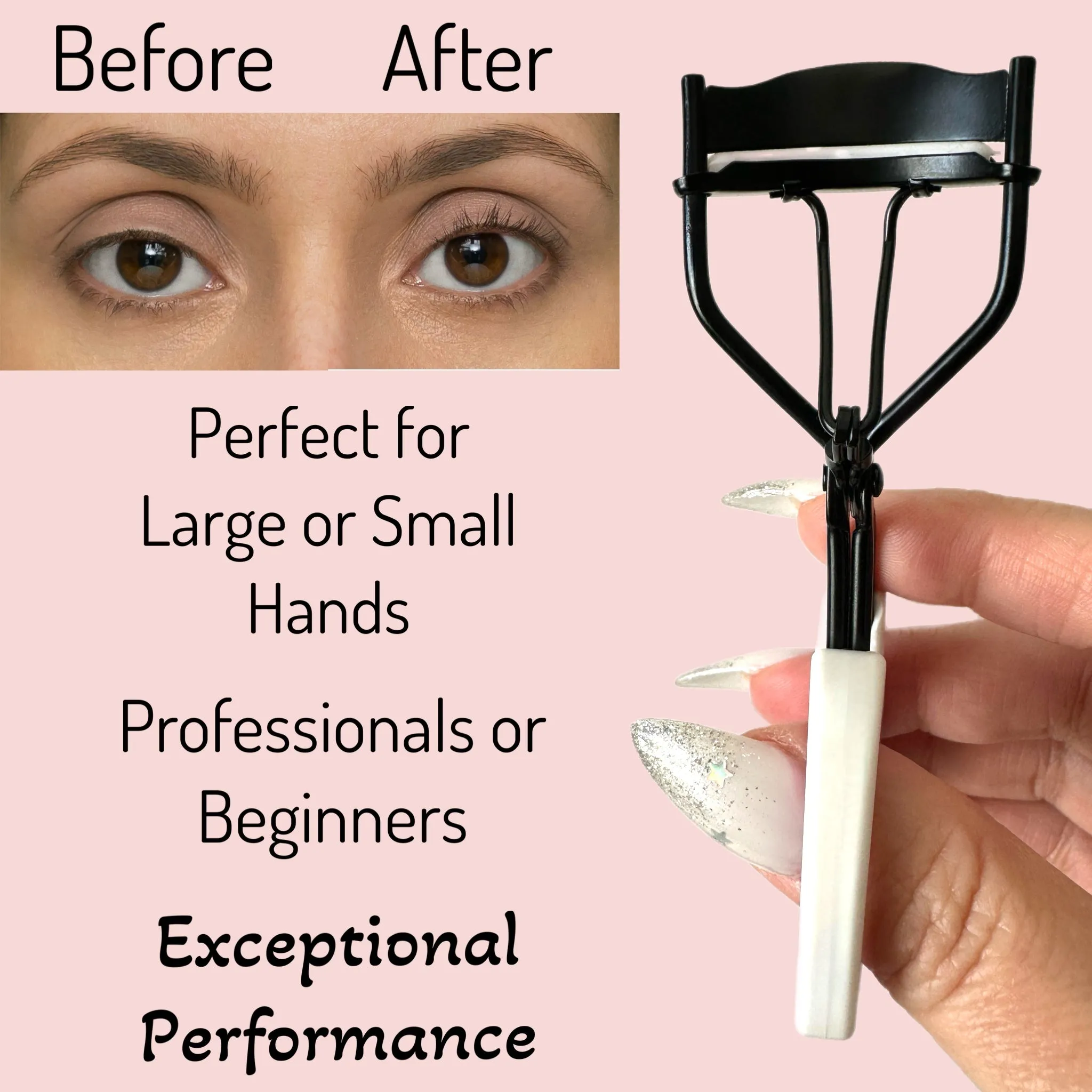 2 Precision Comfort Hold Easy Grip Professional Eyelash Curler Long Lasting Lifted Eyelashes Ergonomic Comfort Hold Voluminous Curls in Seconds Non-Slip Finger Grip (x2 Pink/White)