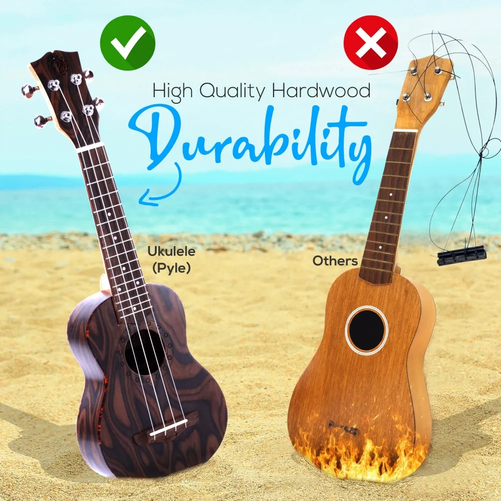 21'' Inch Wooden Soprano Ukulele Kit - Middle-Grade 4-String Ukulele With Handy Digital Tuner, Strap, Finger Guide, 3 Spare Picks & Gig Bag