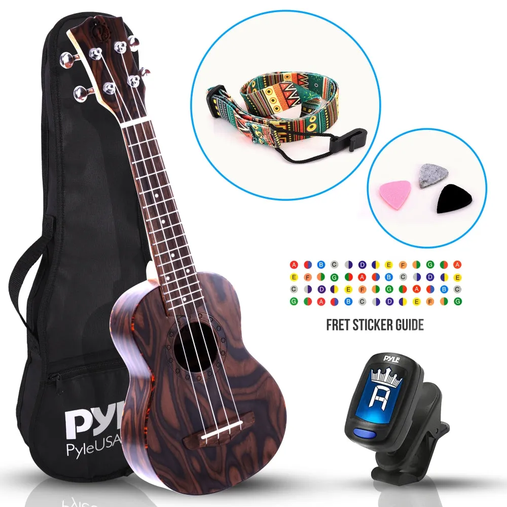 21'' Inch Wooden Soprano Ukulele Kit - Middle-Grade 4-String Ukulele With Handy Digital Tuner, Strap, Finger Guide, 3 Spare Picks & Gig Bag