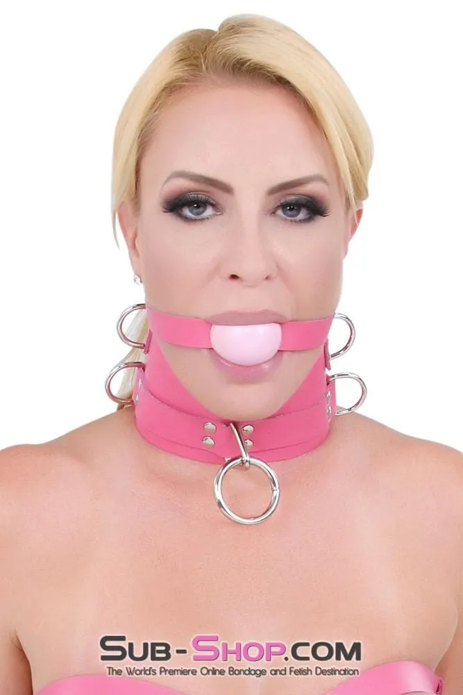 2541A      Hot Pink Classic Leather Ball Gag Strap, Candy Pop Pink Ball