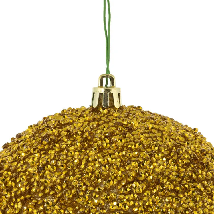 4.75" Gold Beaded Ball Ornaments with Drilled Caps 6 Per Bag