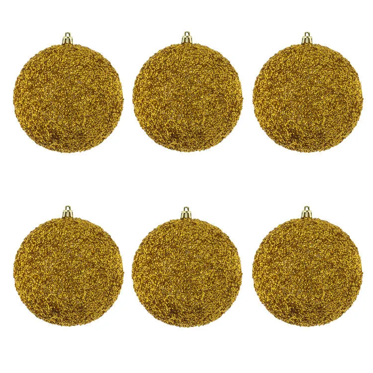 4.75" Gold Beaded Ball Ornaments with Drilled Caps 6 Per Bag