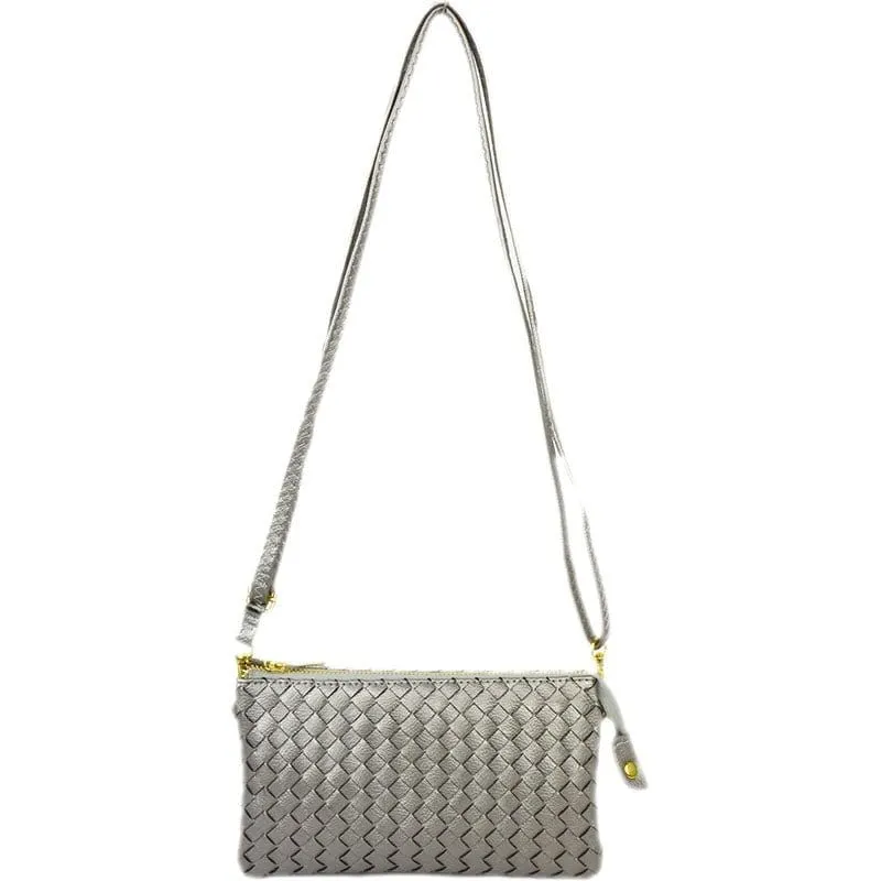 7050 Woven Three Compartment Clutch/Crossbody Bag