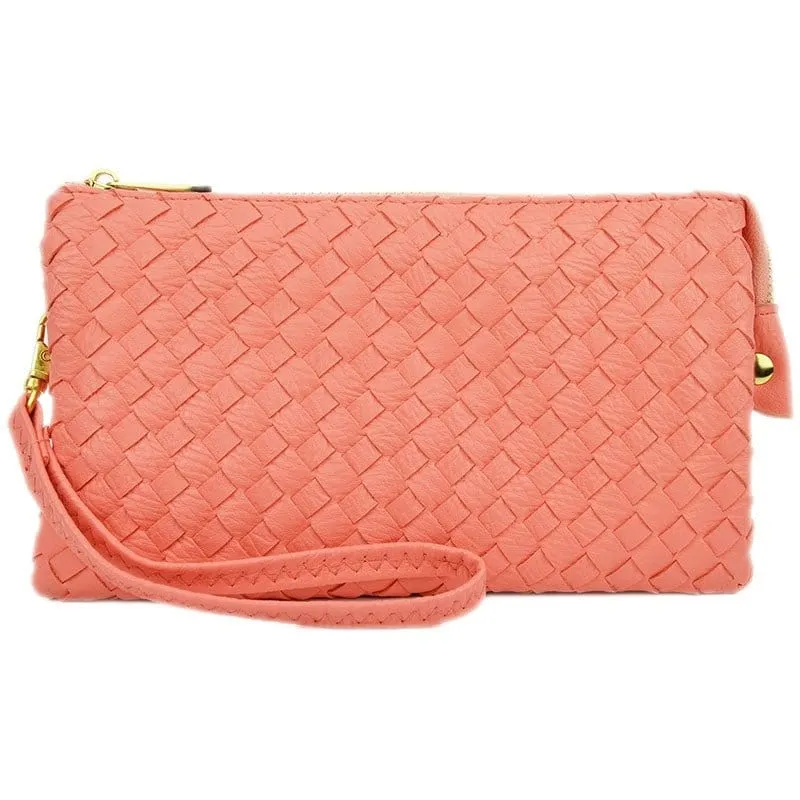 7050 Woven Three Compartment Clutch/Crossbody Bag