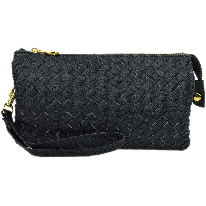 7050 Woven Three Compartment Clutch/Crossbody Bag