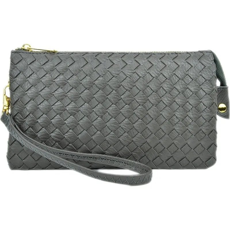 7050 Woven Three Compartment Clutch/Crossbody Bag