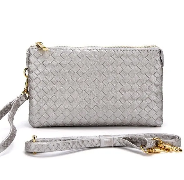 7050 Woven Three Compartment Clutch/Crossbody Bag