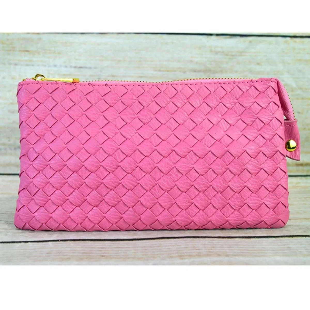 7050 Woven Three Compartment Clutch/Crossbody Bag