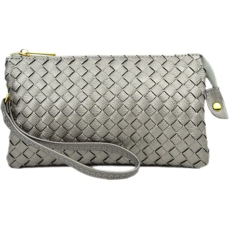 7050 Woven Three Compartment Clutch/Crossbody Bag