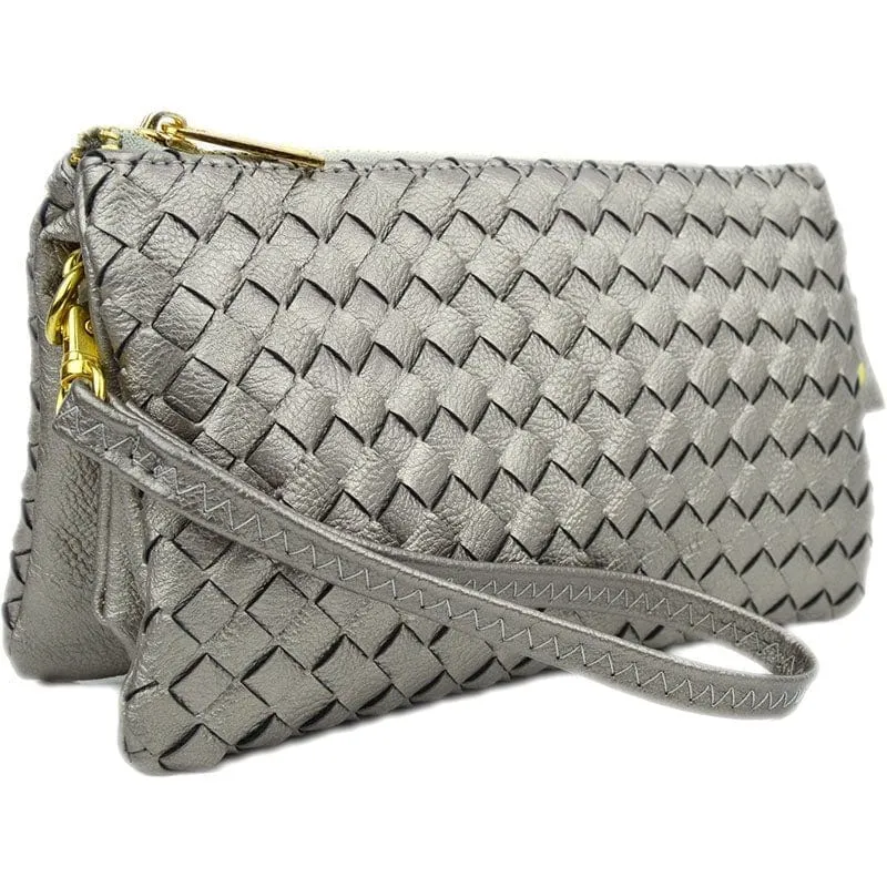 7050 Woven Three Compartment Clutch/Crossbody Bag