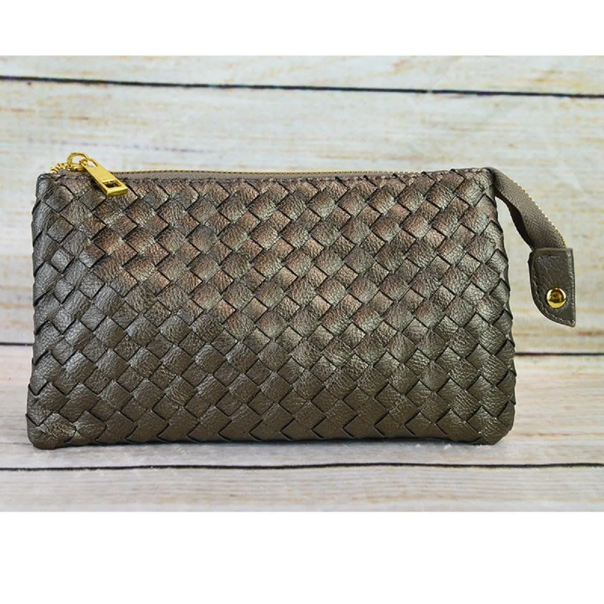 7050 Woven Three Compartment Clutch/Crossbody Bag