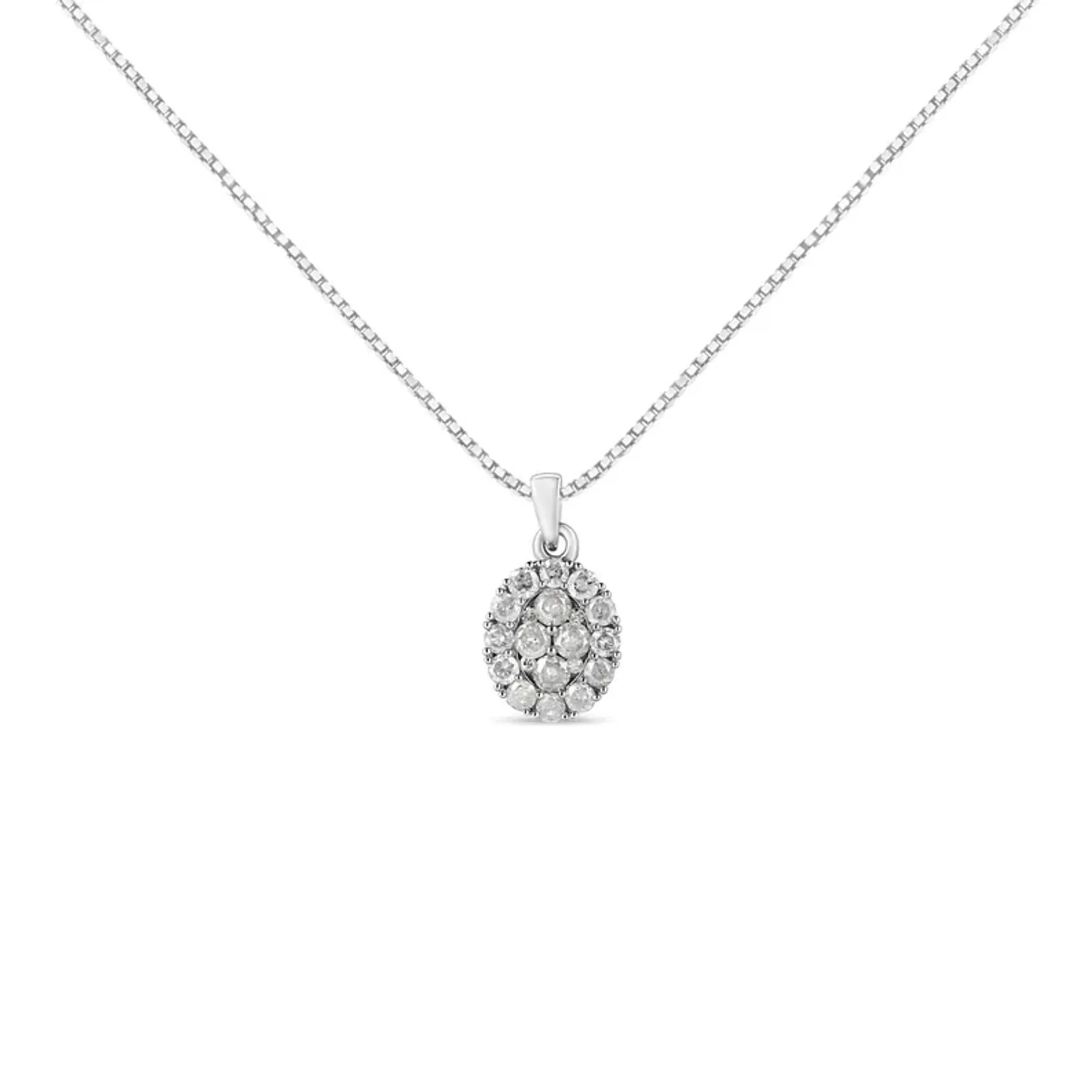 .925 Sterling Silver 1 1/2 Cttw Diamond Oval Cluster Pendant Necklace (I-J Color, I2-I3 Clarity) - 18"