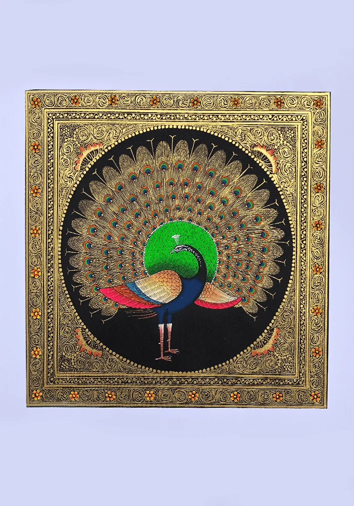 A Mesmerizing Peacock in Miniature Painting by Mohan Prajapati