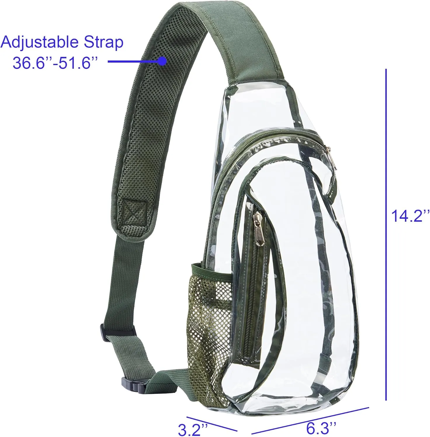 Adjustable Clear Crossbody Green Strap Messenger Bag