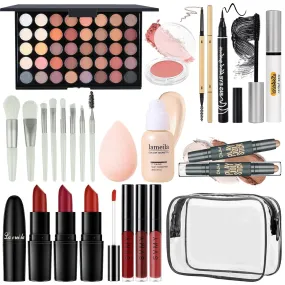 All-in-One Travel Makeup Kit for Teens & Beginners â€“ Eyeshadow, Lip Colors, Foundation & Brushes