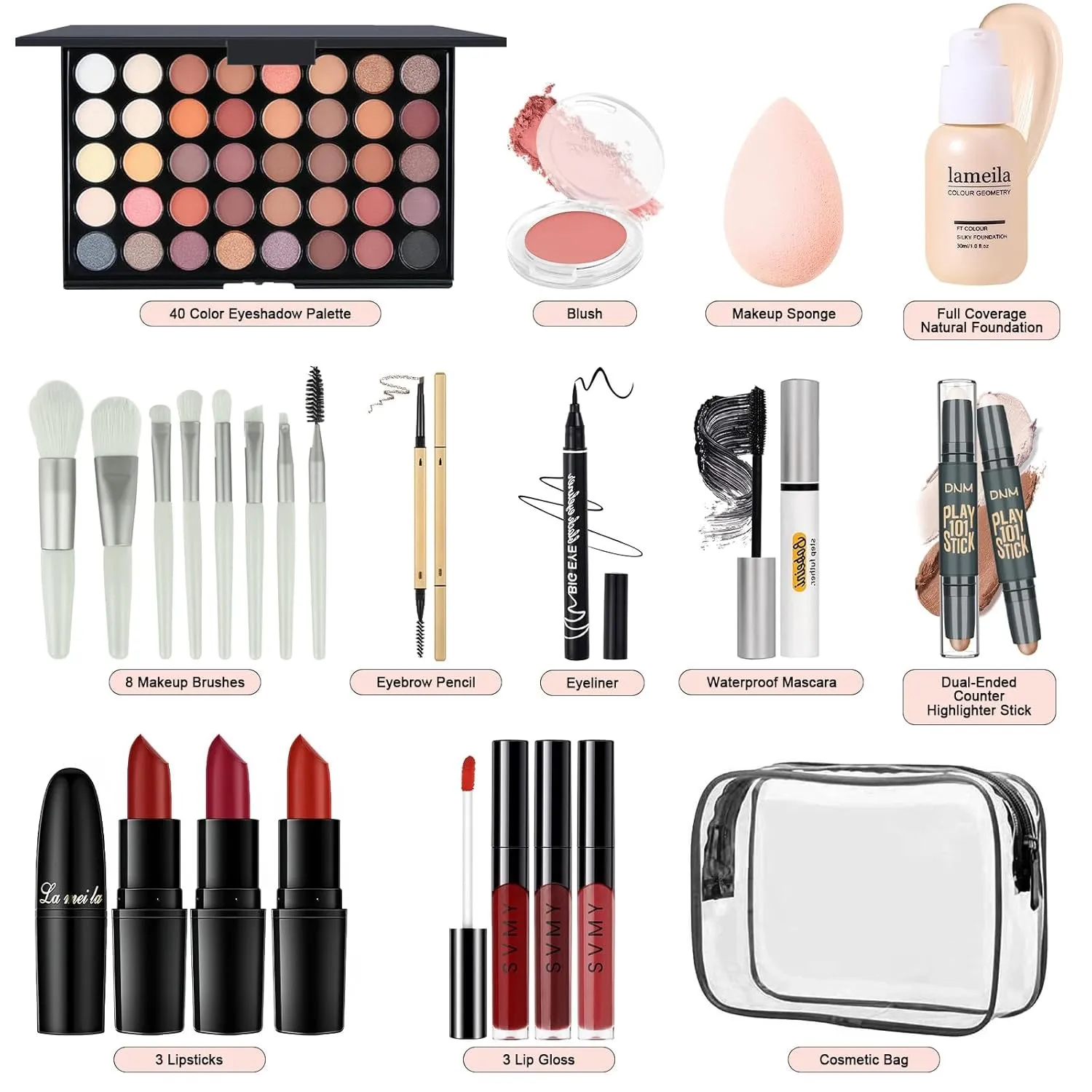 All-in-One Travel Makeup Kit for Teens & Beginners â€“ Eyeshadow, Lip Colors, Foundation & Brushes