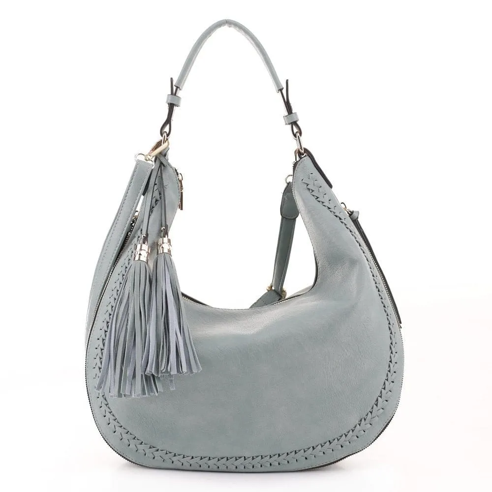 AM5851 Laser Cut Double Tassel Boho Shoulder Bag