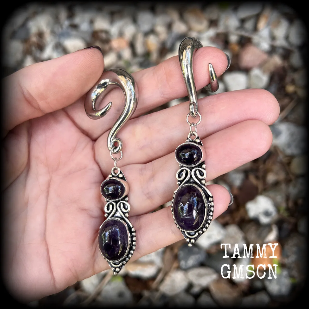 Amethyst ear gauges-Gauged earrings