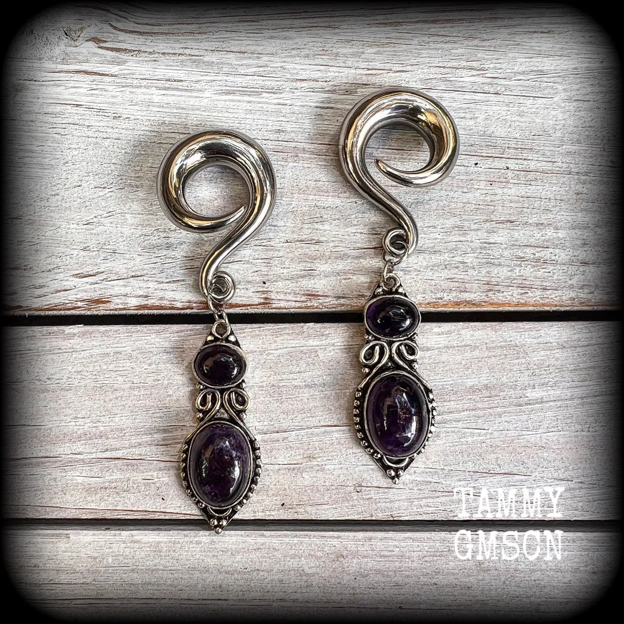 Amethyst ear gauges-Gauged earrings