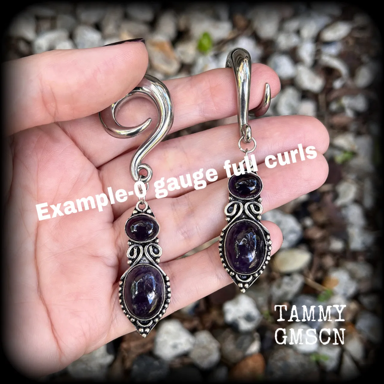 Amethyst ear gauges-Gauged earrings