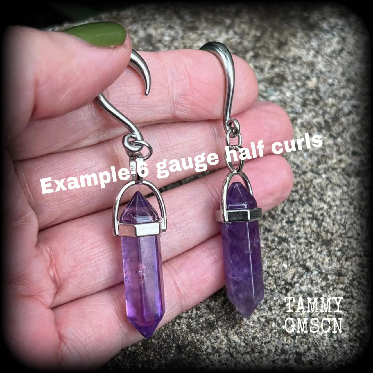 Amethyst gauged earrings-Gemstone ear hangers