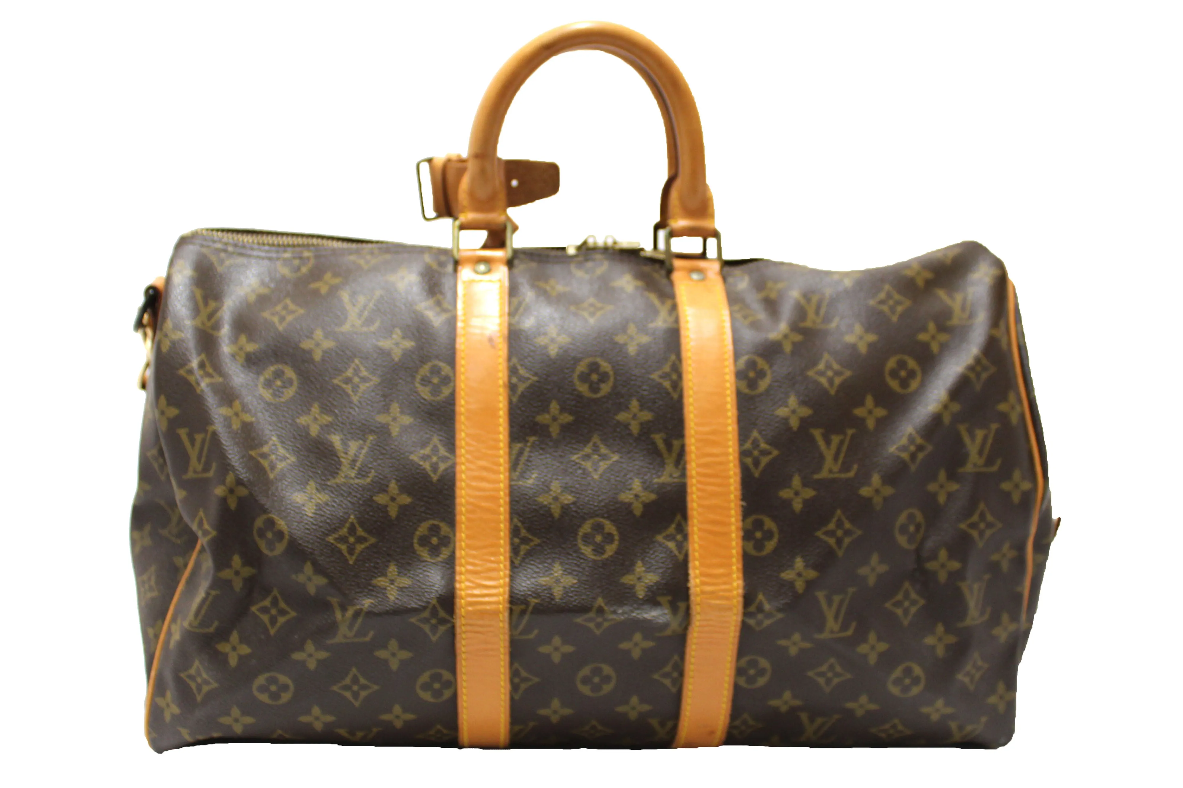 Authentic Louis Vuitton Classic Monogram Keepall Bandouliere 45 Travel Bag