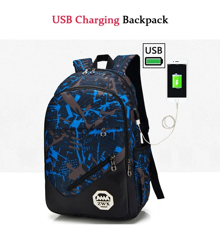 Backpacks USB Charging Backpacks For Teenager 3Pcs/Set   Shoulder School Bags Mochila Travel Bags