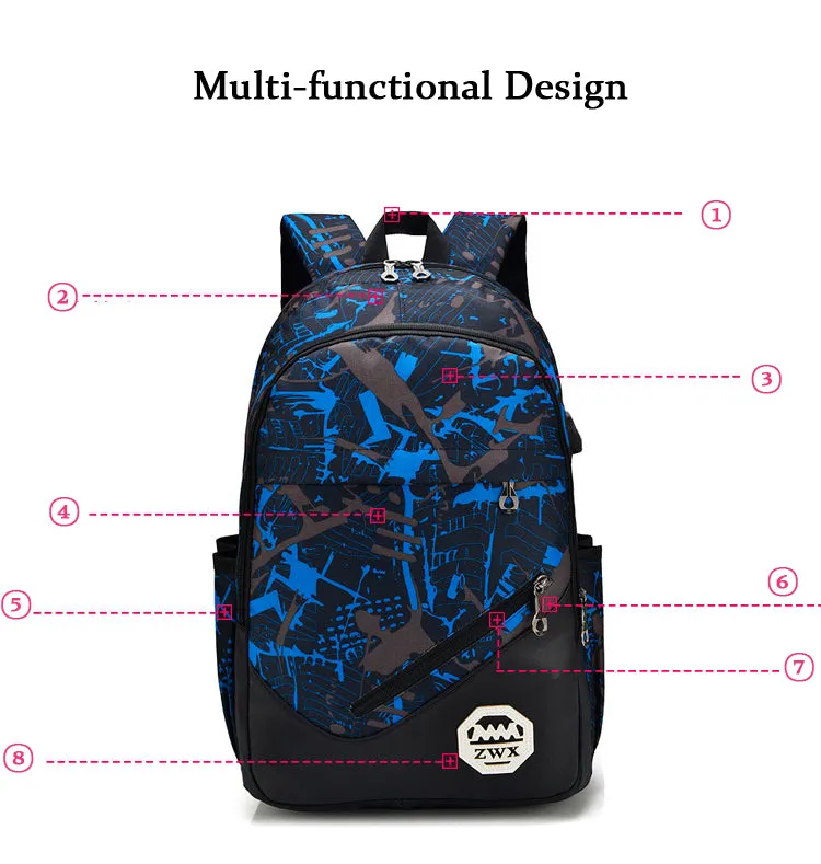 Backpacks USB Charging Backpacks For Teenager 3Pcs/Set   Shoulder School Bags Mochila Travel Bags