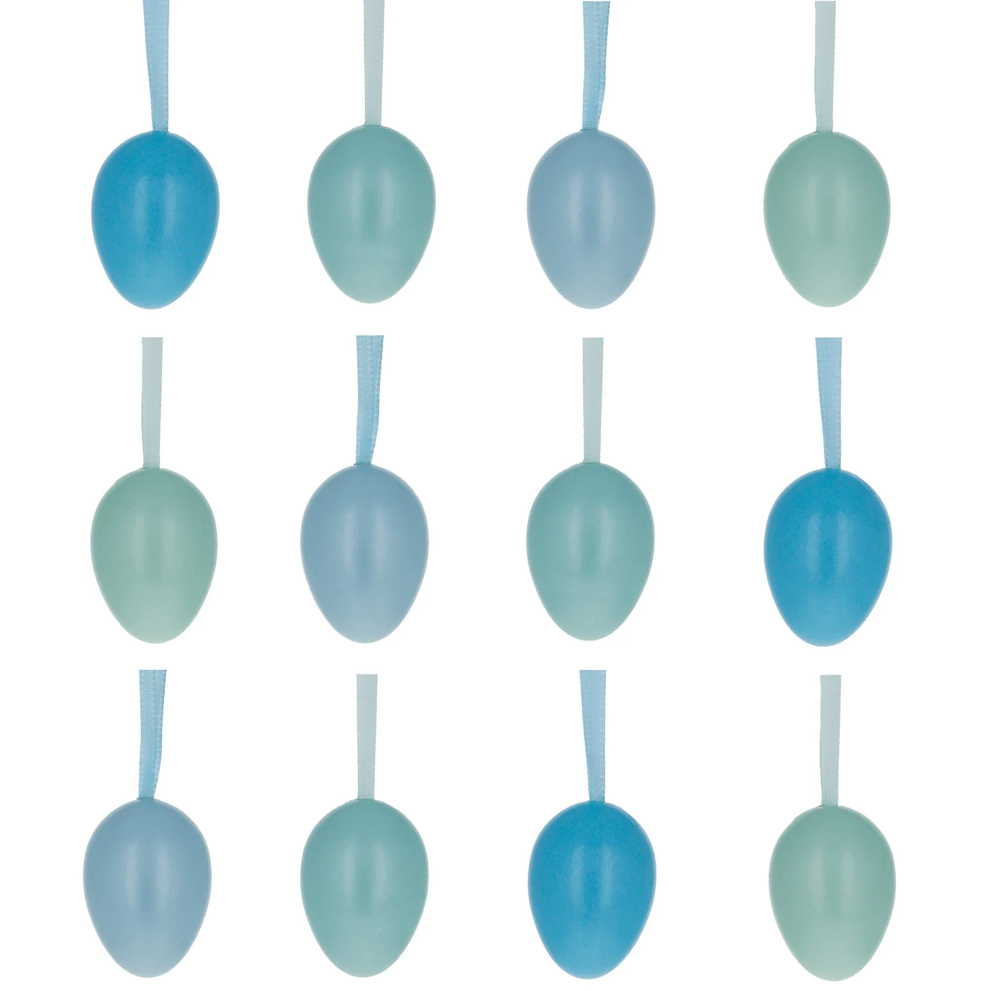 Bag Of 12 Miniature Pastel Blue Plastic Easter Egg Ornaments 1.5 Inches