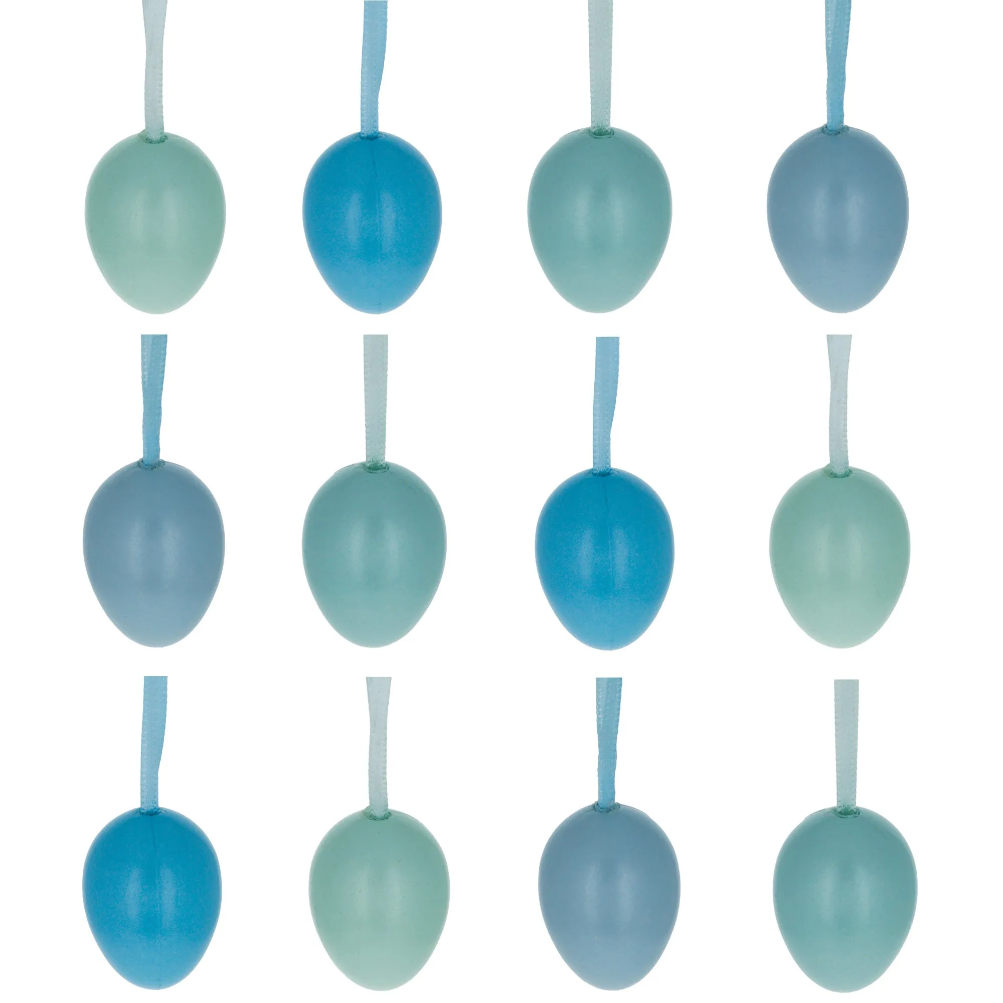 Bag Of 12 Miniature Pastel Blue Plastic Easter Egg Ornaments 1.5 Inches