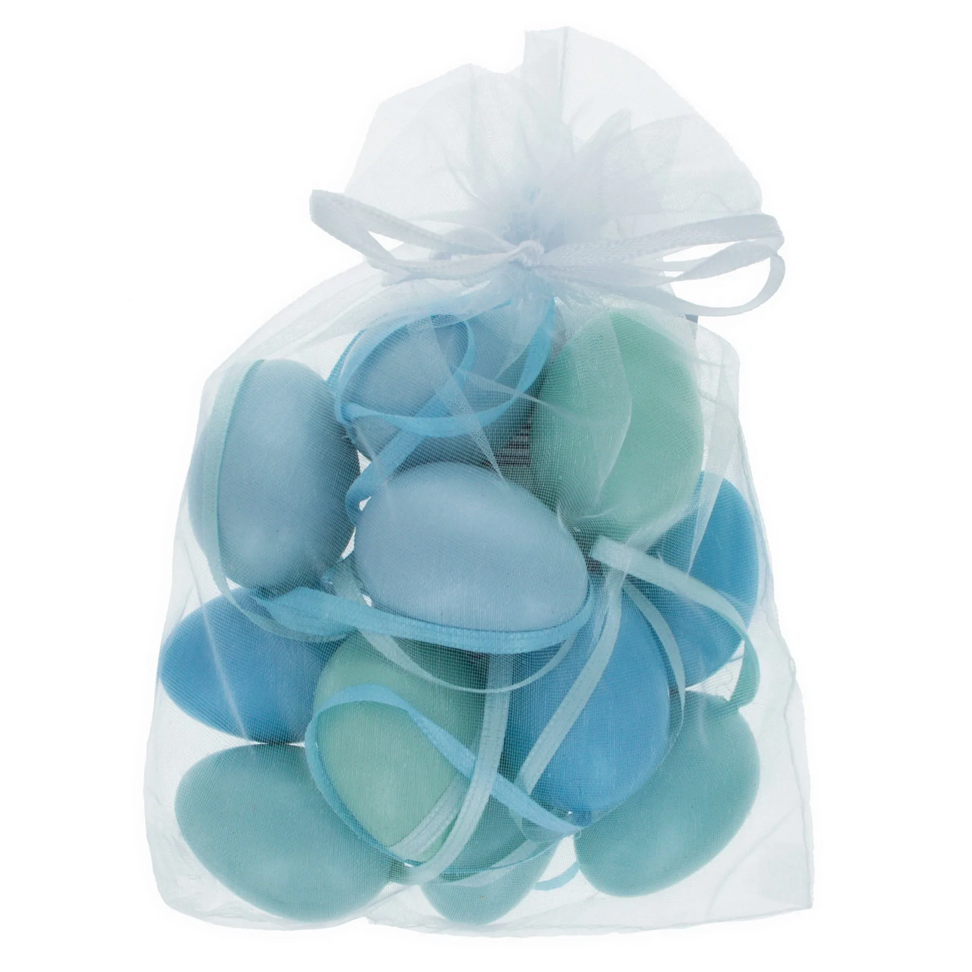 Bag Of 12 Miniature Pastel Blue Plastic Easter Egg Ornaments 1.5 Inches