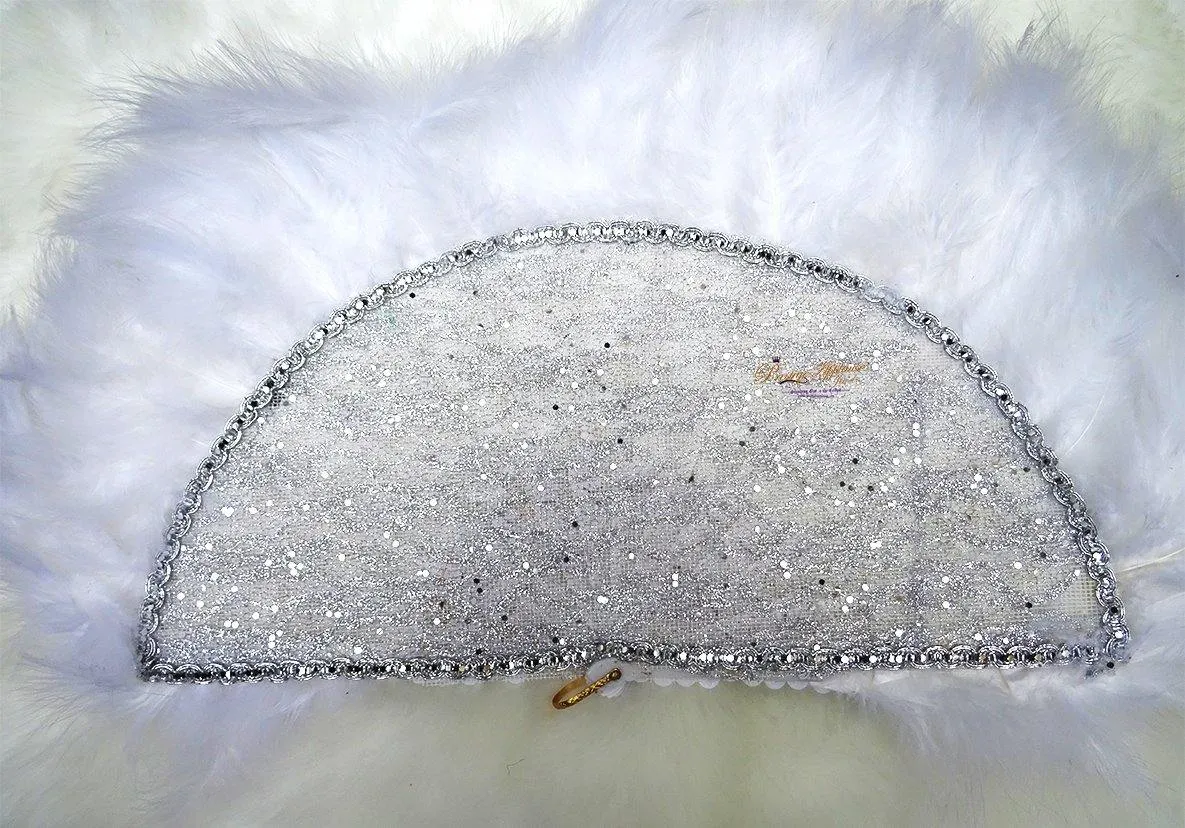 Beautiful Bold White Feather Embelished with Silver Accessory Bridal Wedding Party Hand fan