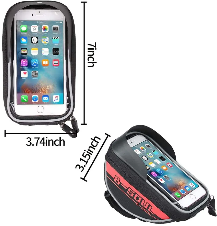 Bike Handlebar Phone Holder Front Frame Bag-Red