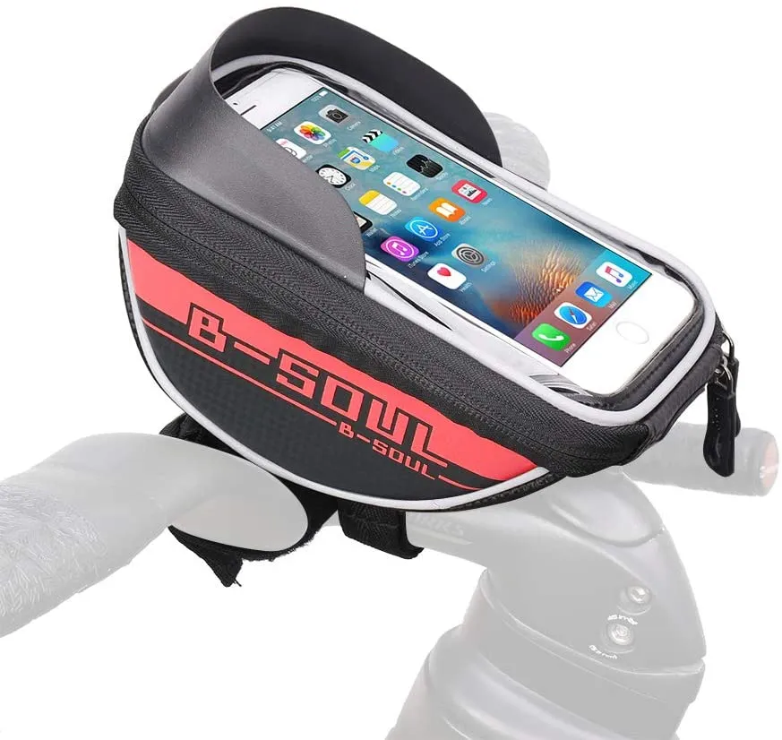 Bike Handlebar Phone Holder Front Frame Bag-Red