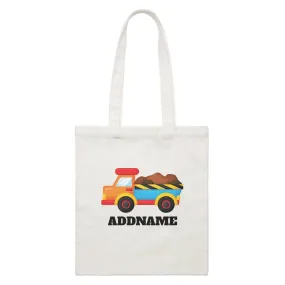 Birthday Construction Dump Truck Addname White Canvas Bag