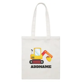 Birthday Construction Excavator Addname White Canvas Bag