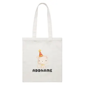 Birthday Friendly Animals Happy Dog Wearing Party Hat Addname White Canvas Bag