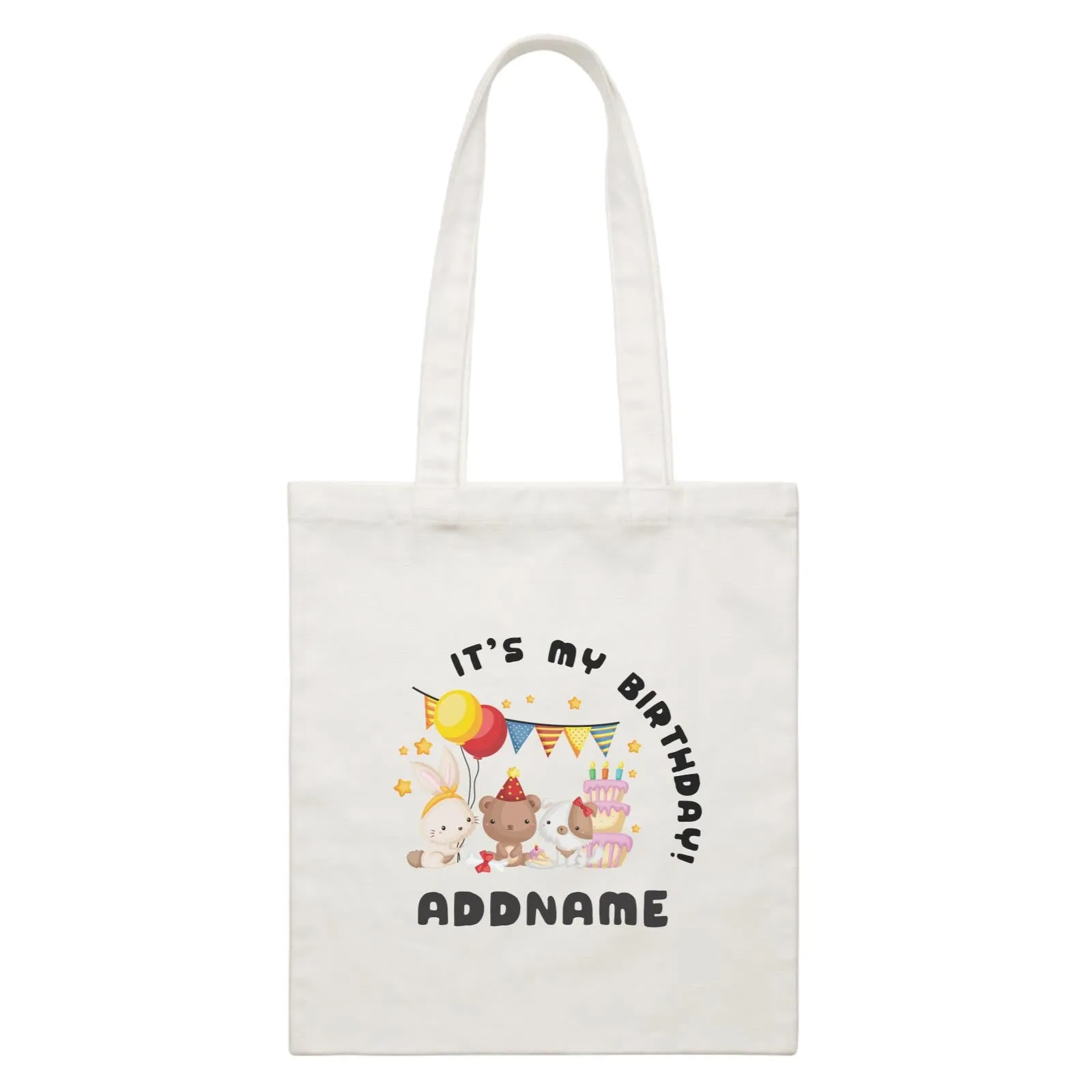 Birthday Friendly Animals Rabbit Bear And Dog Party It's My Birthday Addname White Canvas Bag