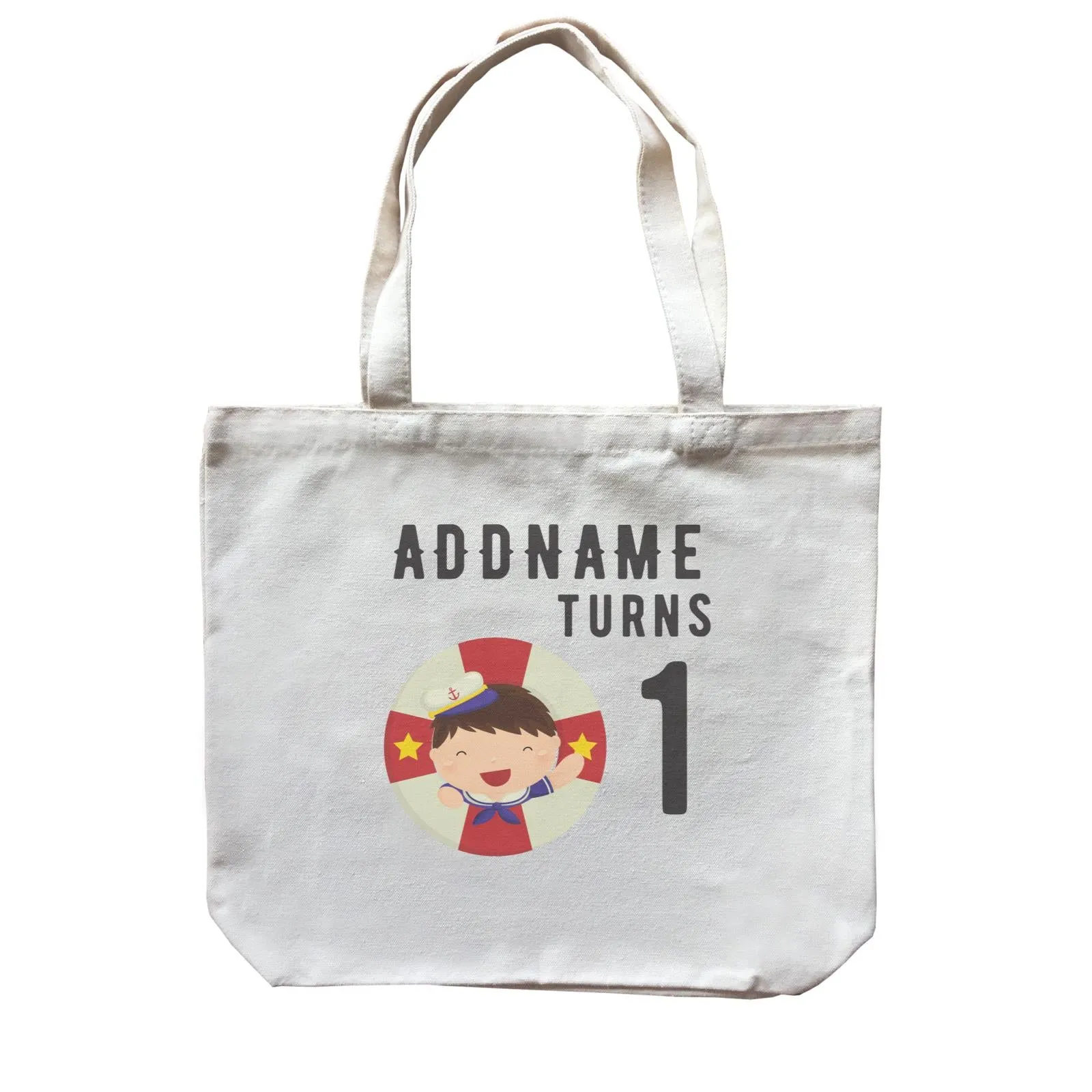 Birthday Sailor Baby Boy In Lifebuoy Addname Turns 1 Canvas Bag