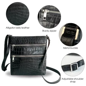 Black Alligator Leather Mens Crossbody Shoulder bag, Vertical Satchel Bag Casual, Small Messenger Bag Christmas Gift For Him