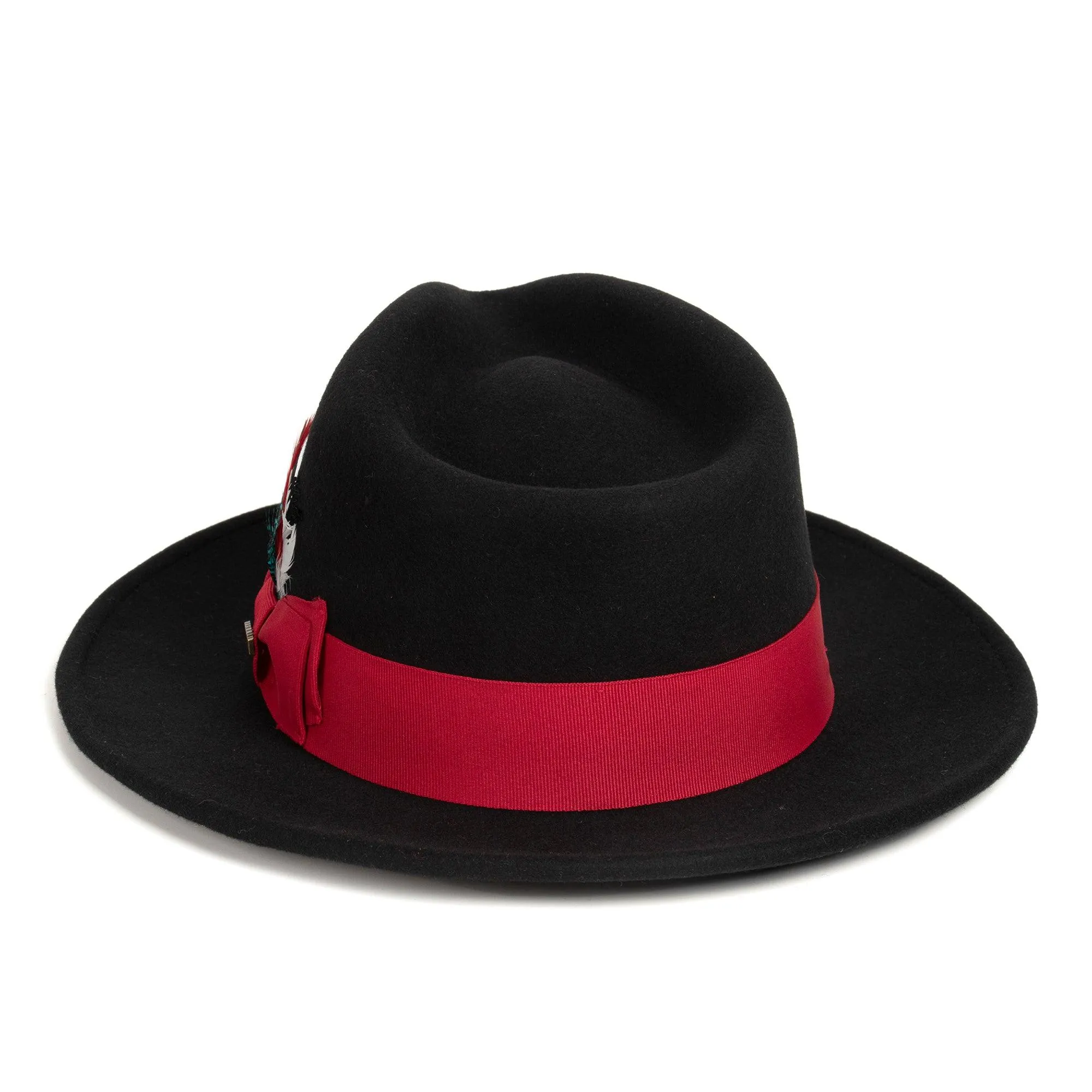 Black & Red Fedora 100% Australian Wool Crushable Hat