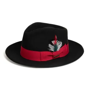 Black & Red Fedora 100% Australian Wool Crushable Hat