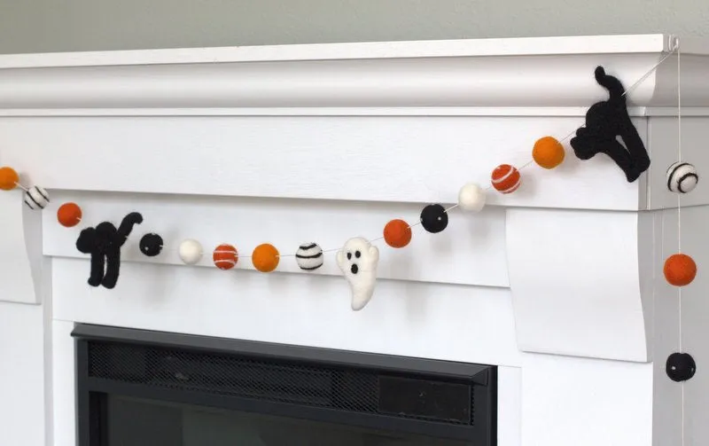 Black Cat & Ghost Halloween Garland- Orange, Black & White, Swirls & Dots