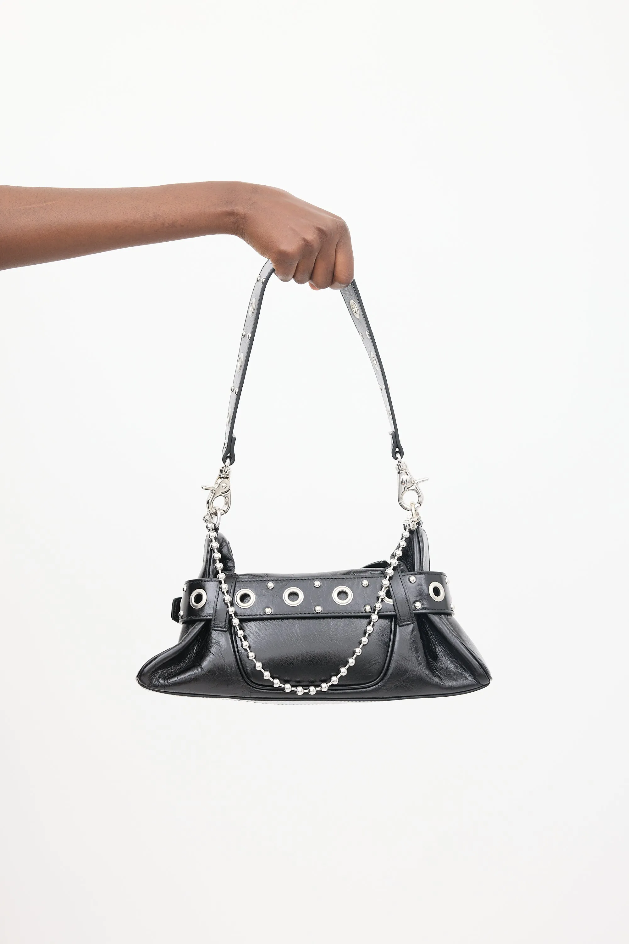 Black Leather Gothic Shoulder Bag