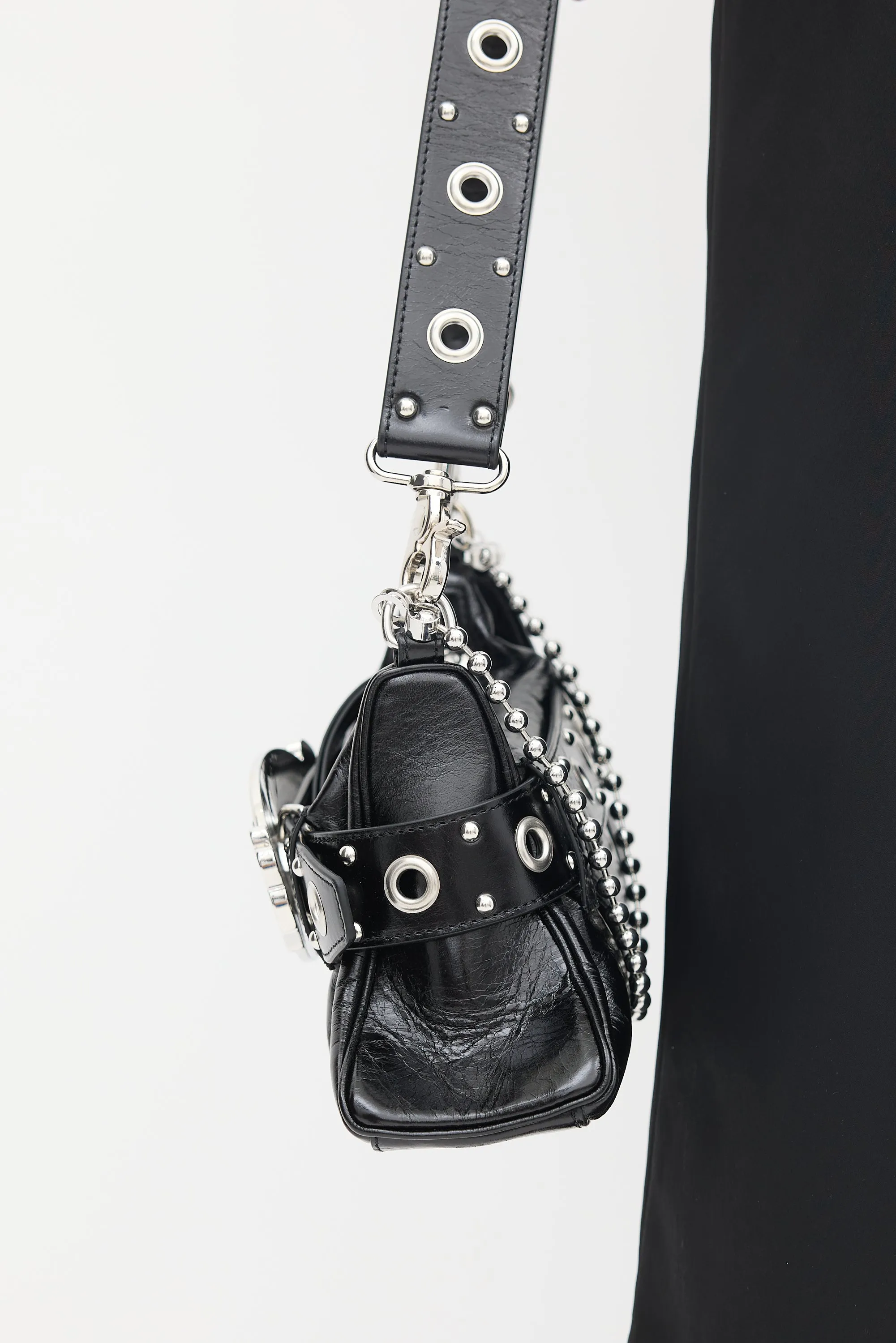 Black Leather Gothic Shoulder Bag