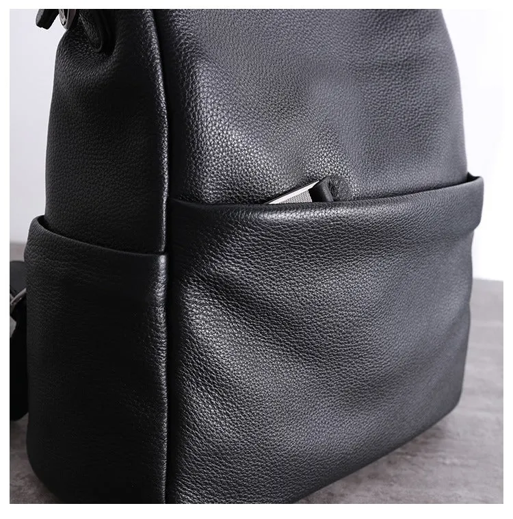 Black Leather School Backpack Womens Cute College Backpack Purse Black Leather Travel Rucksack for Ladies