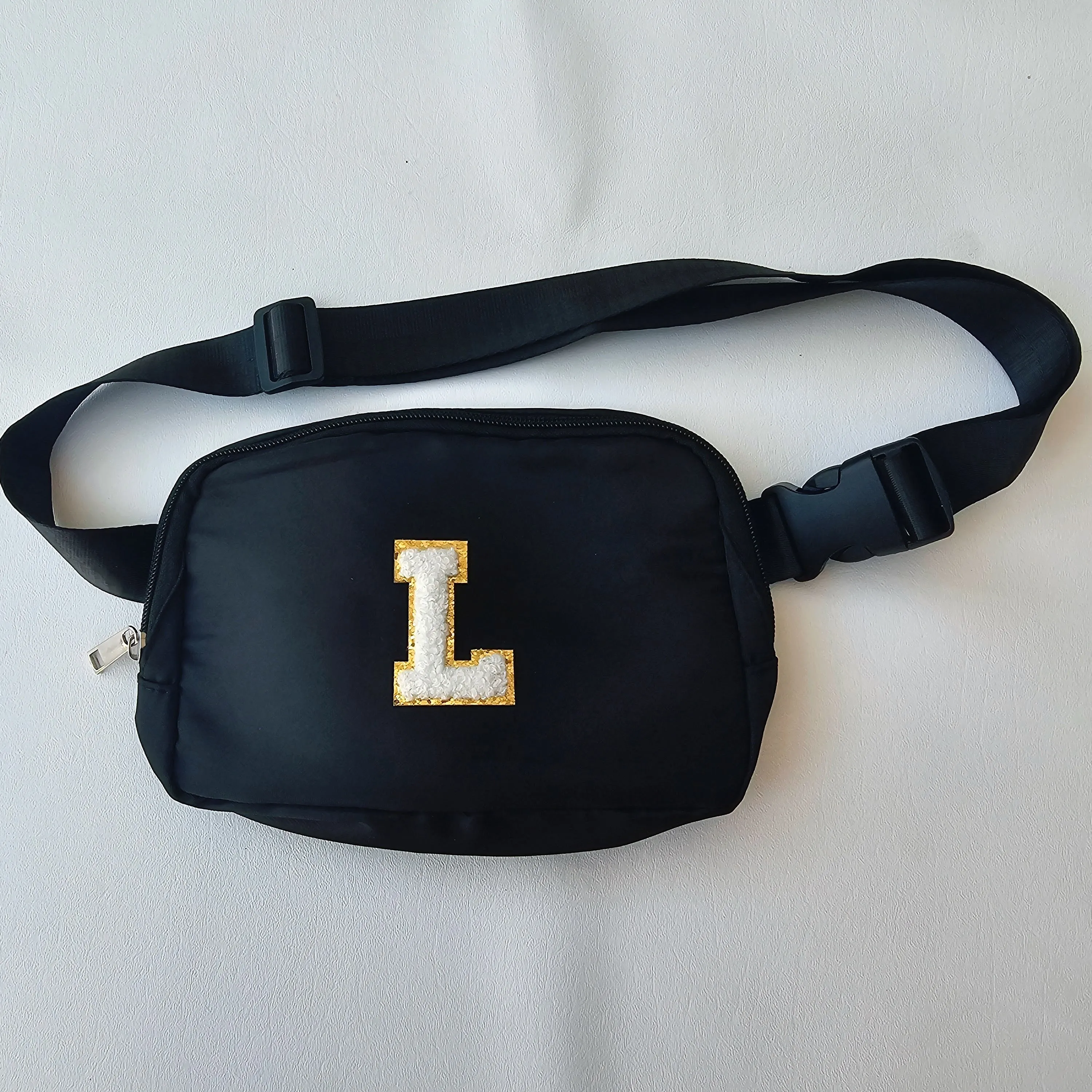 Black Letter Patch Crossbody Bag