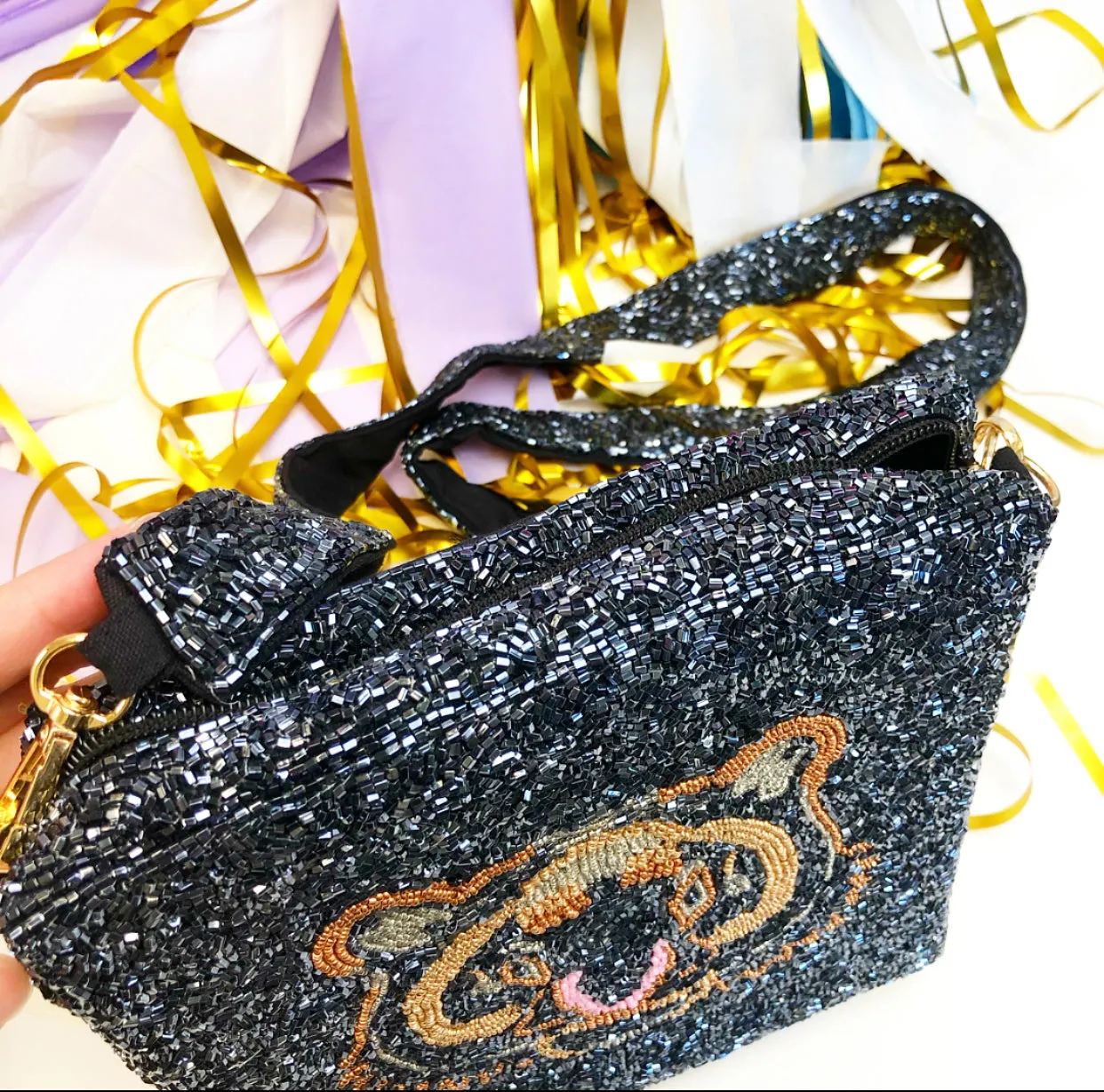 Black Tiger Beaded Purse