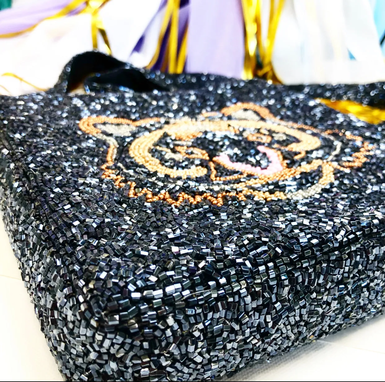 Black Tiger Beaded Purse